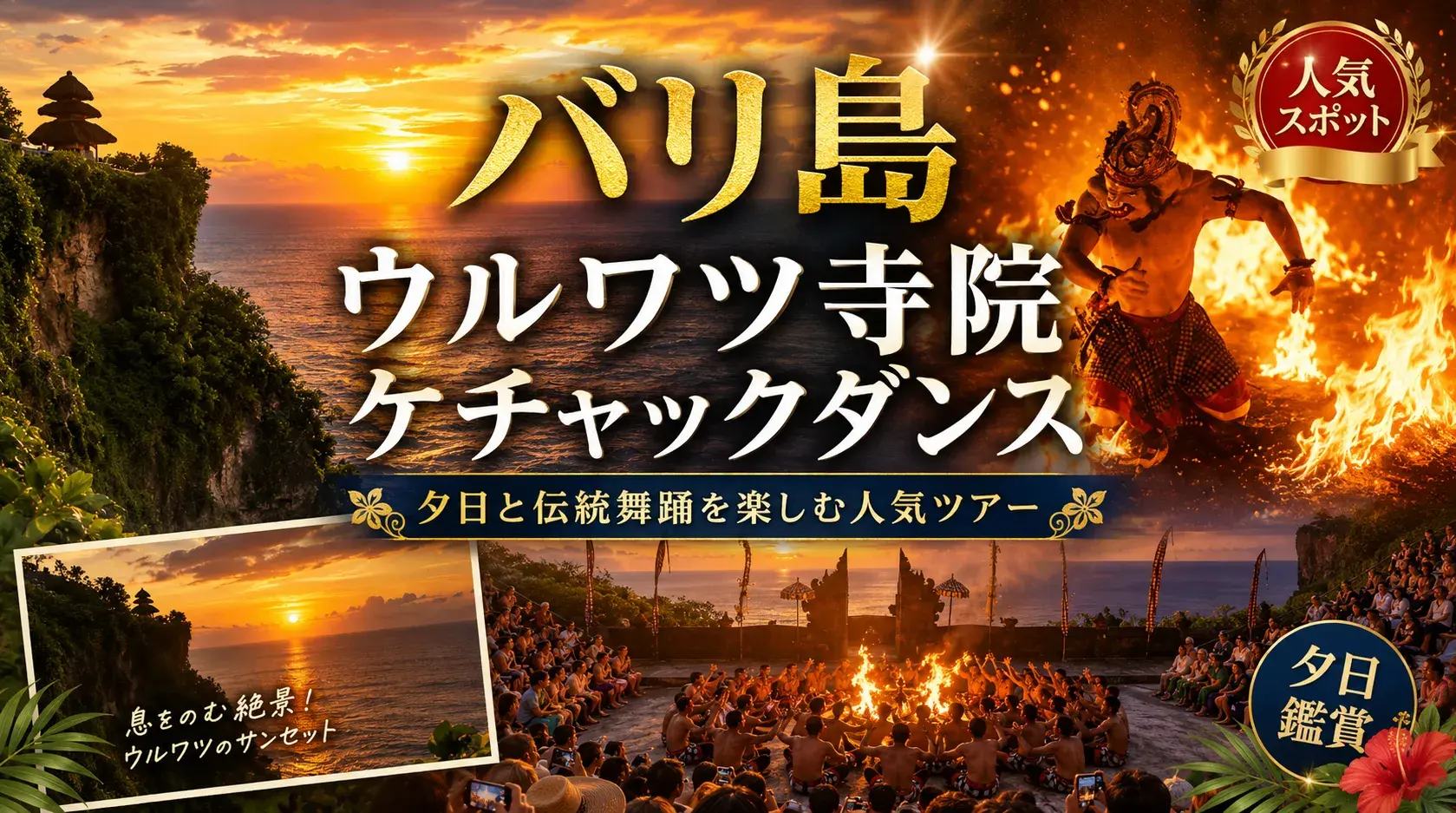 ウルワツ寺院でケチャックダンス鑑賞ツアー+選べるディナー