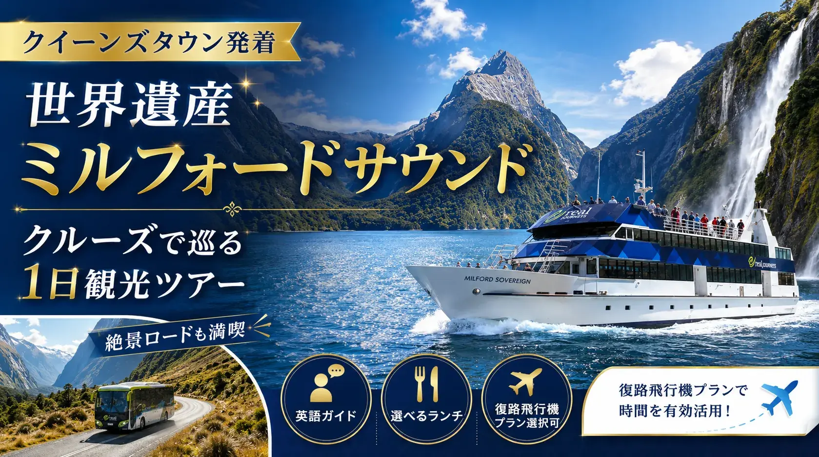 世界遺産ミルフォードサウンドをクルーズで巡る1日観光ツアー
